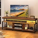 YITAHOME LED Television Stands w/Power Outlets for 70/65 inch, Modern Industrial TV Stand, Entertainment Center w/Open Storage, Entertainment Center for 360lbs for Living Room, Retro Brown