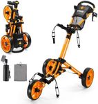 Tivor Lightweight Golf Push cart 3 Wheel,Foldable Golf Trolley for Adults and Junior with Ergonomic Adjustable Handle, Scorecard Holder, Umbrella Mount, Foot Brake, All-Terrain Wheels(Yellow)