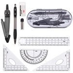 Glosoni Essential Tools For School,Geometry Compass Sets,EducationalSupplies,Maths Protractor Set, Ruler Set, Pencil, Eraser, Sharpener for School.(8-Piece Set，Black) (1)