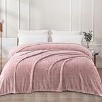 Exclusivo Mezcla Queen Size Flannel Fleece Blanket, 230x230 CM Bed Blankets, Soft Jacquard Weave Wave Pattern Velvet Plush Blanket for Bed, Dusty Pink Blanket