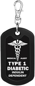 Insulin Dependent Type 1 Diabetic Tag Medical Alert Zipper Pull Bag Tag (Black)