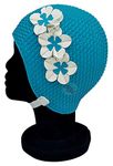 Blue Reef Riga Bubble Single Solid Colour Floral Ladies Classic Retro 3 Flower 2 Colour Trio 3D Petal Stylish Vintage Swimming Hat Swim Cap One Size Adults With Adjustable Strap (Teal)