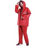 aromm Unisex Adult Rain Suit Waterproof Hooded Raincoat & Pant Rainwear Set for Men Women Red, XXL