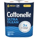 Cottonelle Ultra Clean Toilet Paper, Strong Toilet Tissue, 6 Mega Rolls (6 Mega Rolls = 24 Regular Rolls), 284 Sheets per Roll, Packaging May Vary