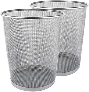 Greenco Small Trash Cans for Home or Office, 2-Pack, 6 Gallon Silver Mesh Round Trash Cans, Lightweight, Sturdy for Under Desk, Kitchen, Bedroom, Den, or Recycling Can