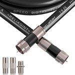 RELIAGINT 10 Feet, Black Rg6 Cable With F Connector, Free F81/Rf Double Female Adapter, Quad Shiled Low Loss High Shielding For Hd Tv, Dish, Satellite, Antenna, Tv Cable 10Ft