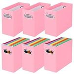 BELLE VOUS Pink Cardboard Hanging File Storage Boxes (6 Pack) - Collapsible Decorative Home/Office Filing Boxes - Letter/Legal Size Documents & Files