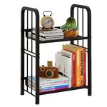 Azheruol Bookshelf Storage Shelf Bookcase Freestanding Storage Stand for Living Room, Bedroom, Kitchen, Rust Resistance, Easy Assembly Free Combination Multi-Functional Organizer (2 Tiers, Black)