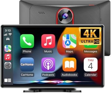 Wireless Apple Car Play with 4K Dash Cam, 9'' Portable Apple Carplay & Android Auto Car Stereo, Carplay Screen with 1080p Backup Camera, Mirror Link/Voice Control/Bluetooth/Touchscreen