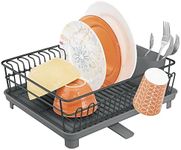 mDesign Large Metal Kitchen Countertop, Sink Dish Drying Rack - Removable Plastic Cutlery Tray, Drainboard with Adjustable Swivel Spout - 3 Pieces - Black/Charcoal Gray