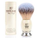 Luxury Shaving Brush for Men by VIKINGS BLADE, Ultra Heavy Acrylic & 316L Steel Handle, Super Strong Knot Backbone, Minimal Shedding, Fast Lather, Extremely Smooth & Plush on Skin (White Knight)