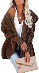 Dokotoo Womens Fashion Plus Size Ladies Chunky Fuzzy Winter Fall Open Front Long Sleeve Fleece Pocket Hooded Cardigan Sweater Jacket Coat Outerwear Brown XX-Large