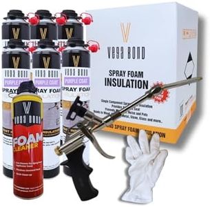 Vega Bond SF001 6-Packs with Gun and Cleaner, Premium Single Component, Self Expanding, Purplecoat Closed Cell Insulation Spray Foam, Acoustic Spray (120 Board Feet Coverage)