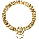 Fully Welded 18K Gold Dog Collar,Heavy Duty Choke Cuban Dog Chain for Large Dogs,Strong Stainless Steel Links Slip Chain Training Collar (20inch,18K Gold Plated)