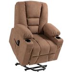 HOMCOM Oversized Riser and Recliner Chairs for the Elderly, Fabric Upholstered Lift Chair for Living Room with Remote Control, Side Pockets, Cup Holder, Brown