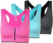 ohlyah Women's Zipper Front Closure Sports Bra Racerback Yoga Bras 3 Pack XL