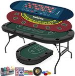 8 Player Foldable Poker Table Top 4-in-1 Casino Game Set for Texas Hold'em, Blackjack, Craps & Roulette, Portable Folding Table Mat with Cup Holders & Full Props for Home Party, Game Night