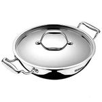 BERGNER Argent TriPly Stainless Steel 34cm Deep Kadai with Stainless Steel Lid, 9.1 L Large Kadhai, Food Safe, Stay Cool Cast Handles, Less Oil Use, Dishwasher Safe, Induction Bottom and Gas Ready