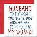 Lovely Anniversary Cards for Husband - Husband You Are My World - Happy Birthday Card from Wife, Hubby Birthday Gifts, 145mm x 145mm Partner Valentines Card, Greeting Cards Gift for Men