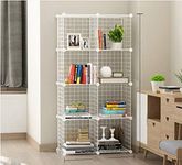 AUKO DIY Metal Wire Storage Cubes Grid Organizer Modular Wire Shelving Units, Stackable Bookcase, DIY Closet Cabinet Organizer for Home, Office, Kids Room (White Metal 8 Cubes)