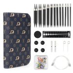 RUIDI Circular Knitting Needles Set, Smooth Ebony Wooden Interchangeable Circular Knitting Needles Set with Case & Accessories, 12 Pairs Round Knitting Needles Sizes from 3.0mm to 10mm