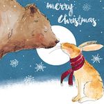 Almanac Charity Christmas Cards - Snowy Bear and Hare Moonlight Meeting - Eco-Friendly - Pack of 8 Cards - By The Gallery