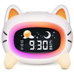 Honesorn Kids Alarm Clock, Ok to Wake Clock for Kids with Night Lights Children's Sleep Training, Cute Cat Toddler Alarm Clock Sound Machine, Digital Clock for Girls Boys Bedrooms, Kids Birthday Gift