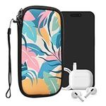 kwmobile Neoprene Sleeve for Smartphone Size XL - 6.7/6.8" - Shock Absorbing Pouch Case - Protective Phone Bag - Tropical Jungle Pink/Yellow/Green