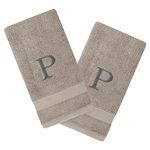 Personalized Towels Set with Monogram - Set of 2 Highly Absorbent & Soft Turkish Cotton Hand Towels - 16"x27" Monogrammed Hand Towels for Bathroom, Spa, Gym, Hotels - Silver Hand Towel Set - P