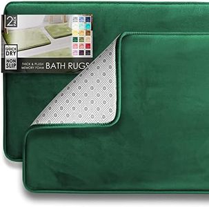 Clara Clark 2 Piece Bathroom Rugs Bath Mat Set, Velvet Memory Foam Bath Mats for Bathroom - Non-Slip, PVC Backing Bath Rugs, Washable Bathroom Rug Mats - Dries Quickly, Bathroom Rug Set - Hunter Green