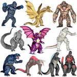 TwCare Exclusive Set of 10 Godzilla vs Kong Toys Movable Joint Action Figures, King of the Monster Dinosaur Shin Ultima Gamera Ghidorah Skull Crawler Destoroyah Mecha Mechagodzilla Cake Toppers Pack