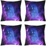 Purple Galaxy Throw Pillow Covers 18x18 Set of 4, Kids Teens Girls Boys Starry Sky Pillow Covers Space Universe Star Design Cushion Covers, Soft Breathable Microfiber Home Decorative Pillow Covers