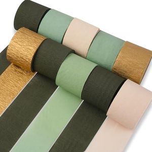 PartyWoo Green Crepe Paper Streamers 10 Rolls 820 ft Pack of Gold and Shades Sage Green Crepe Paper for Graduation Wedding Jungle Birthday Party Decorations (1.8 Inch x 82 Ft/Rolls)