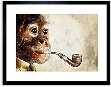 Wee Blue Coo Photo Painting Monkey Smoking Pipe Funny Framed Wall Art Print