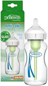 Dr. Brown's Natural Flow Options+ Anti-Colic Wide Neck Baby Bottles, Glass, Green, 270 ml