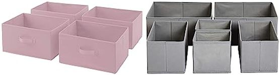 AmazonBasics Fabric 4-Drawer Storage Organizer - Replacement Drawers, Pale Pink & AmazonBasics Cloth Drawer Storage Organizer Boxes, Set of 6