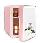 VNIMTI Mini Skincare Fridge, Beauty Fridge with Led Mirror, Cooler & Warmer Small Compact Refrigerator for Dorm, Bedroom, Car, Office (Pink, 4L)