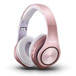 pollini Bluetooth Headphones Wireless, 40H Playtime Foldable Over Ear Headphones with Microphone, Deep Bass Stereo headset with Soft Memory-Protein Earmuffs for iPhone/Android Cell Phone/PC(Rose Gold)