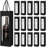 Tioncy 24 Pcs Wine Gift Bag Clear Window Wine Bags for Wedding Gifts Bottle Wine Bags with Handles Reusable Flower Wine Bags Bulk for Christmas Thanksgiving New Year Holiday Birthday(Black)