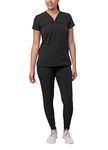 Adar Pro Movement Booster Scrub Set For Women - Sweetheart V-Neck Scrub Top & Yoga Jogger Scrub Pants - P9400 - Black - M