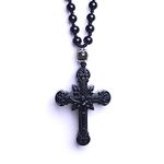 Black Obsidian Cross Necklace, Natural Healing Crystal Energy Stone Protection Amulet Charm Pendant,Men Women Obsidian Cross Pendant Necklace with Adjustable Bead Chain