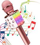 Wireless Bluetooth Karaoke Microphone, Rechargeable Battery, Colorful LED Lights, Portable Handheld Singing Karaoke Mic Speaker Machine for Kids Girls Boys Adults All Age (Rose Gold)