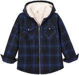 ZENTHACE Kids Boys Hooded Flannel Shirt Jacket with Hood Sherpa Fleece Lined Zip Up Plaid Flannel Hoodie Jacket NBlue XL Size 14-16