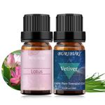 BURIBURI Lotus Oil and Vetiver Essential Oils 2Pack 10ml Pure Fragrance Aromatherapy Lotus Essential Oil Diffuser Oil for Massage, Soap Making (Lotus+Vetiver)