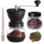 Coffee Grinders, Hand held Portable Manual Coffee Bean Grinder Best Manual Coffee Grinder Manual Coffee Burr Mill Grinder for Coffee Bean Spices Burr Grinder Machine + 2 Jars 1 Brush