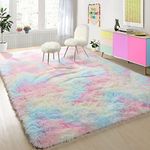 PAGISOFE Extra Large Fluffy Soft Area Rug,Furry Plush Rugs for Girls Bedroom,Shaggy Rugs for Kids Playroom,Fuzzy Nursery Rug for Baby's Toddler's Room，Clorful Room Decor for Teenage, 6x9,Rainbow