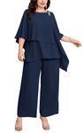 Hanna Nikole Plus Size Pant Suits爁or Women Business 2 Pieces Women Long Cocktail Pant Suits Navy Blue 22 Plus