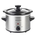 Progress EK2621P Stainless Steel Slow Cooker With Lid - 3 Heat Settings, 1.5L Removable Easy Clean Ceramic Bowl, Serves 1-2 People, Energy Efficient, Versatile Batch Cooking, Power Indicator Lights