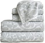 100% Cotton Jacquard Bathroom Towels. Absorbent Quick-Dry Plush Bath Towels. Cassie Collection (6 Piece Set, White/Grey)