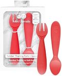 ezpz Mini Utensils - 12 Months+ (Fork & Spoon in Coral) - 100% BPA Free Fork and Spoon - Toddler Utensils - Designed by a Pediatric Feeding Specialist